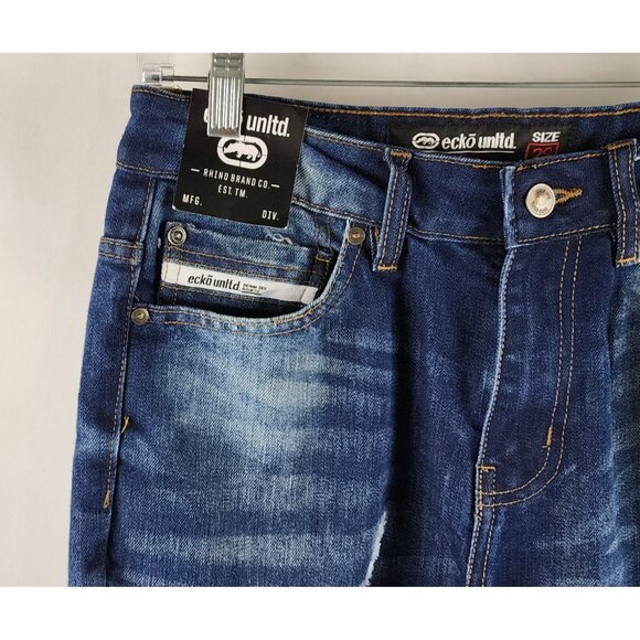 ECKO Unltd Jeans Mens 29 Blue Loose Cargo Distressed Denim (29x30) NWT - Picture 3 of 15